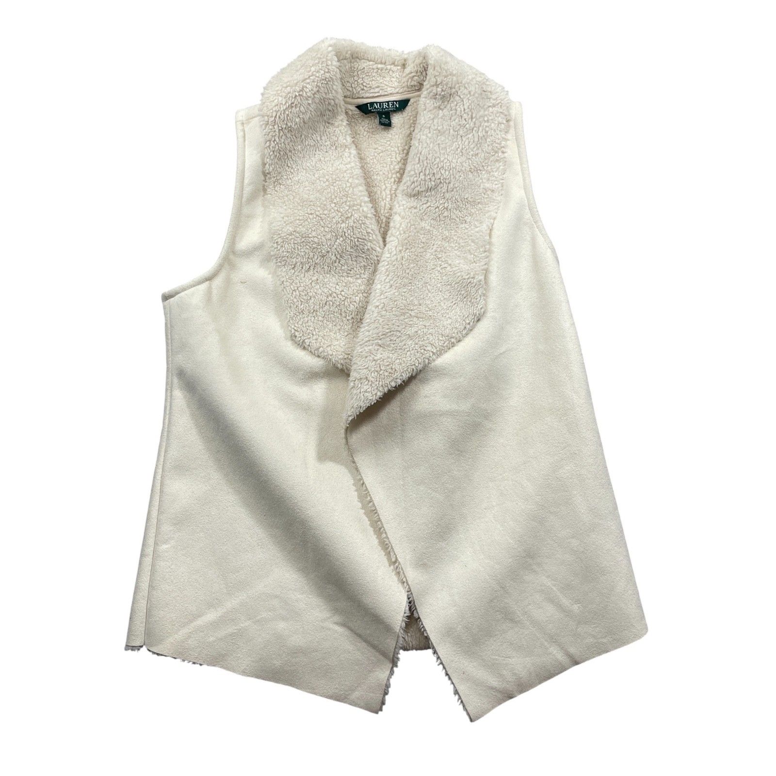 Lauren Ralph Lauren Small Vest Faux Suede Open Front Fur Lined 100% Polyester